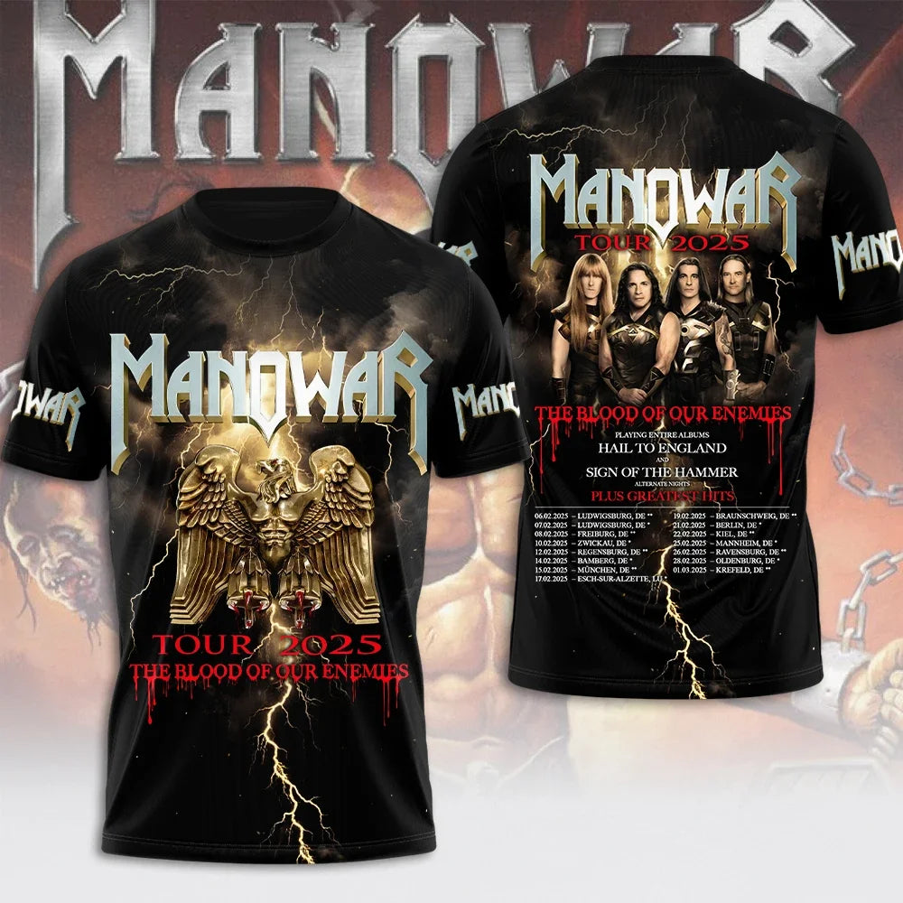 Rock Manowar Band 3D Printed tshirts Men Women Hip Hop Short Sleeve T-Shirt Harajuku O-Neck Tee Top Oversized Unisex Y2k Clothes