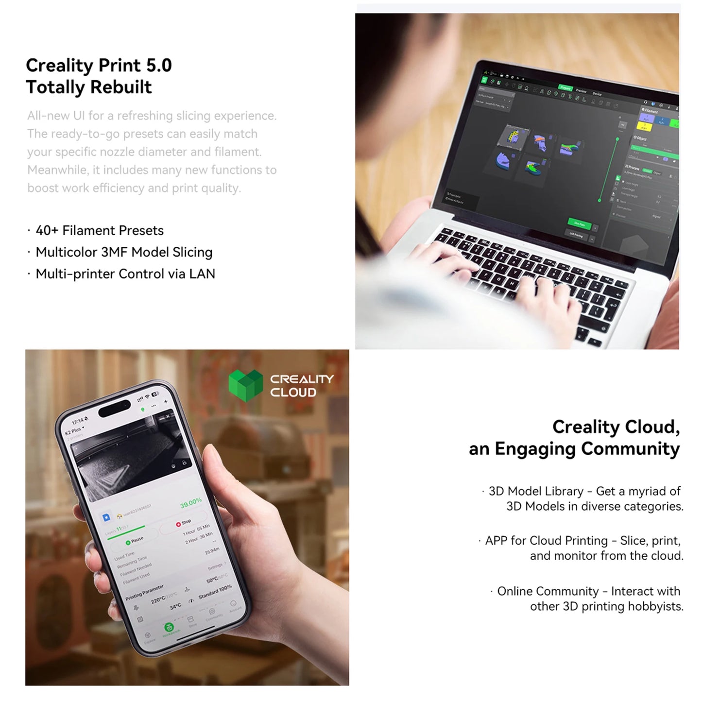 Creality K2 Plus Combo 3D Printer 600mm/s All-metal Extruder With AI Camera Suit for Carbon Fiber 350x350x350mm Build Vol