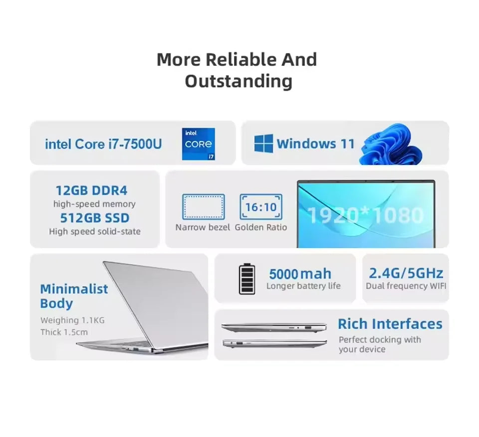 Windows 11  Office Laptop  intel core i7-7500U/intel Atom x7 A3950 12GB RAM 1TB/2TB SSD 4K HD  NoteBook Study Laptops