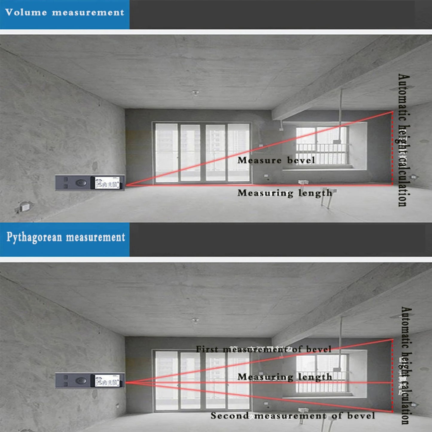 Mini Laser Rangefinder Digital Tape Measure Laser Ruler USB Charge Aluminum Alloy Fuselage Measuring Distance: 30/50/60m