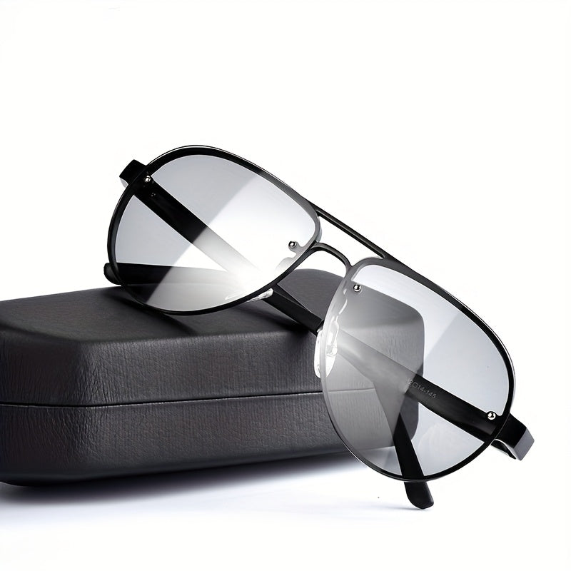 cookshark Men's Retro Pilot Fashion Glasses - Lightweight Oval Frame, Vintage Style with Protective Case - Black & Golden Accents for Casual, Parties, Stylish Logo Detail, Premium Feel Eyewear