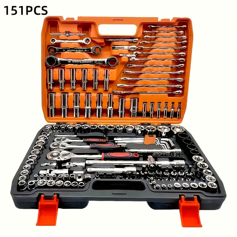 Ultimate 151/46-piece set of automotive machinery tool kits - high-quality ratchet torque wrench and multi-screwdriver sets - ultra-portable, integrated solution for automotive, bicycle and motorcycle repair tools