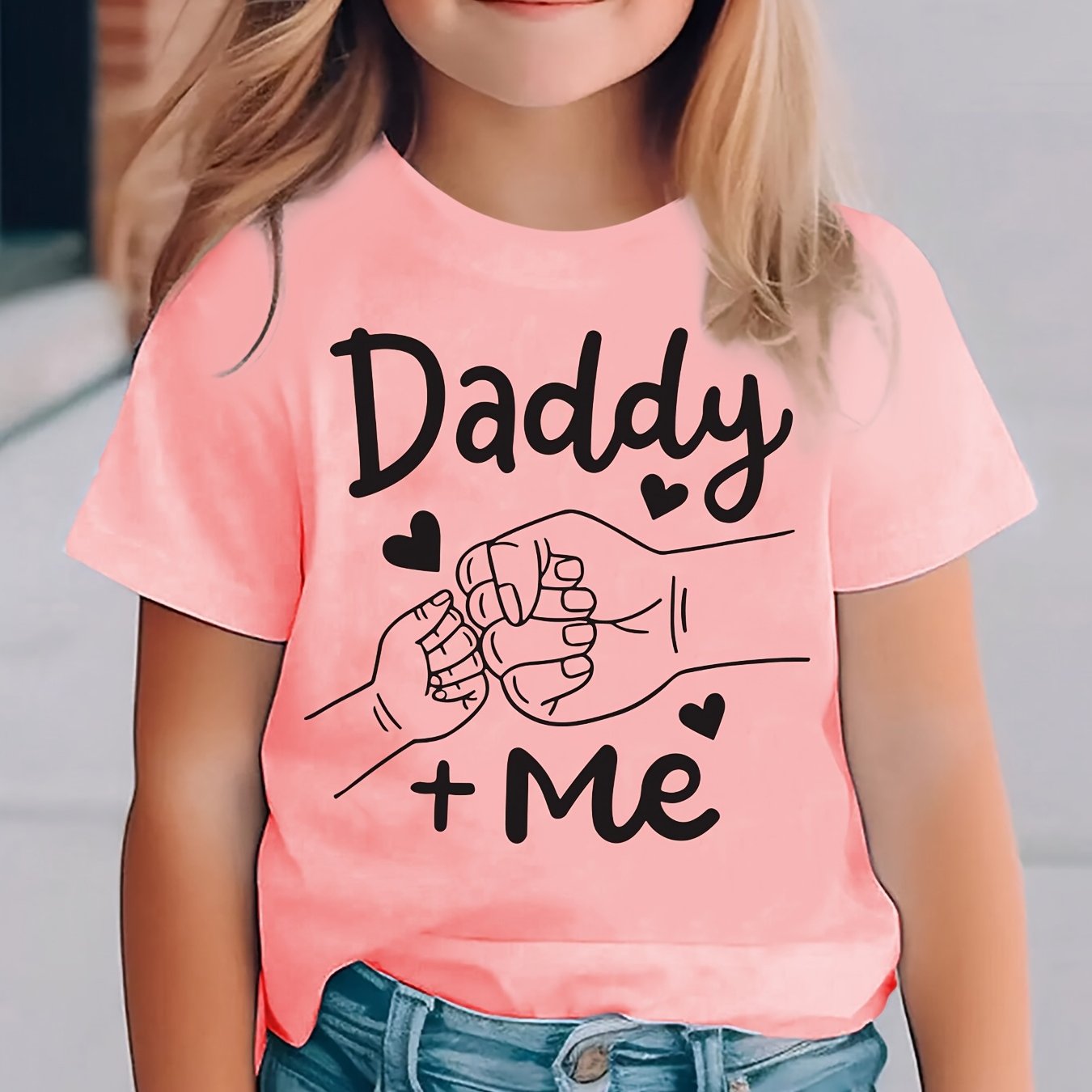 Summer Fashion Girls' Short Sleeve T-Shirt with "Big Fist Meets Little Fist" Daddy + Me Letter Print Casual Top NYDX4322