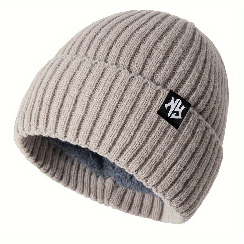 Unisex Thick Fleece-Lined Beanie - Thick Warm Winter Hat with NY Logo, Soft Stretchy Lightweight Design for Men & Women, Outdoor Cold Weather Essential, Ideal Gift for Friends & Family, Hat, Cold Weather Gear, Minimalist Fash