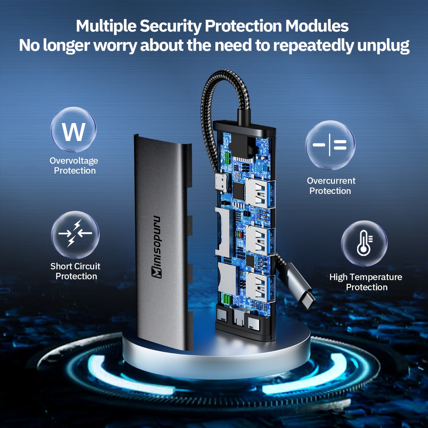 Minisopuru 7-in-1 Aluminum USB C Hub with 4K HDTV, 3x USB 3.0, 100W PD Charging, SD/TF Card Reader - Plug & Play Multiport Adapter for MacBook Pro/Air, iPad Pro, Dell XPS, HP, Lenovo & More