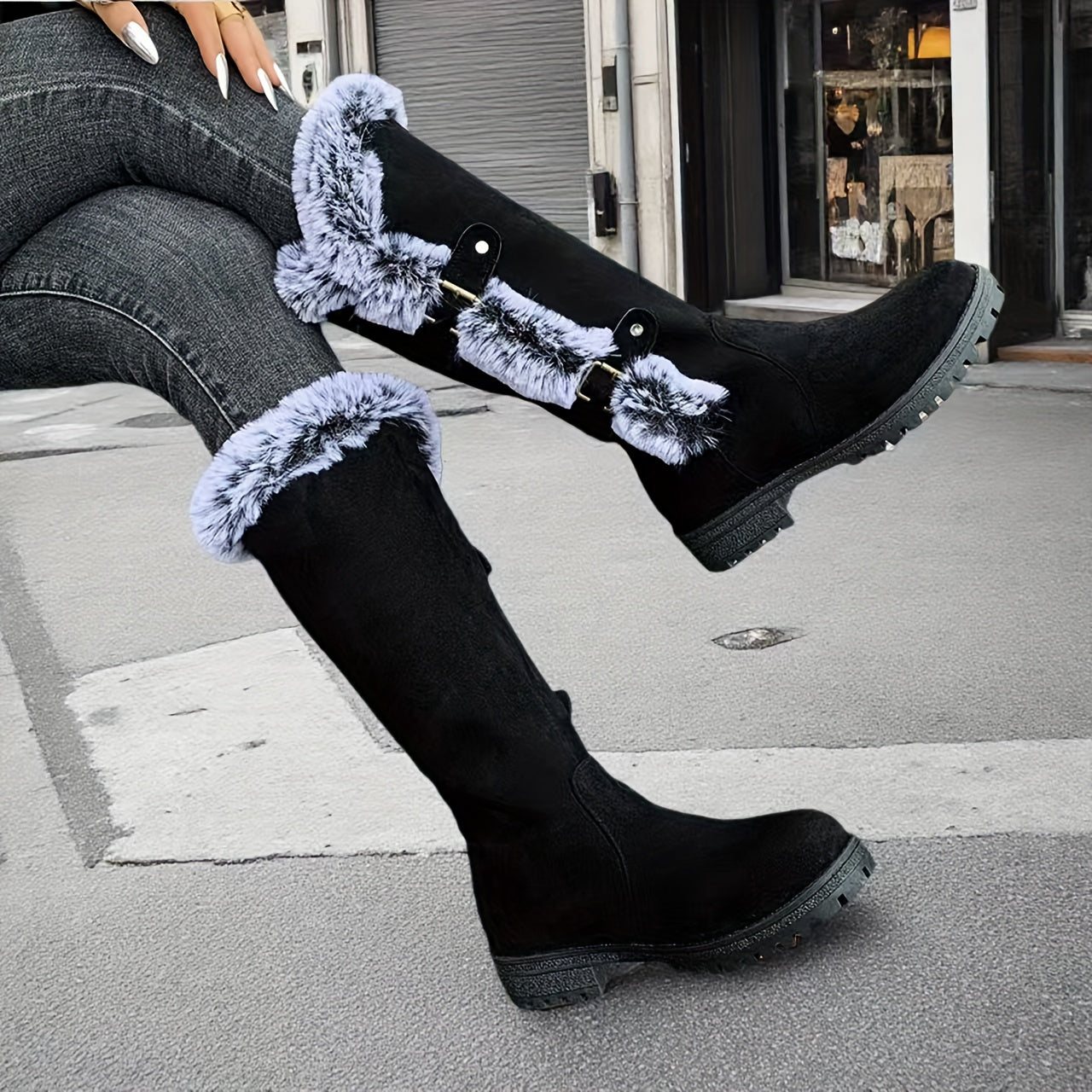 Women'S Winter Warm Fleece-Lined Mid-Calf Boots with Plush Lining & faux fur Trim - Slip-On Round Toe Chunky Heel, PU Sole for Traction on Snowy/icy Conditions, & faux fur Collar & Cuff, Winter Boots | Plush Lined Interior |