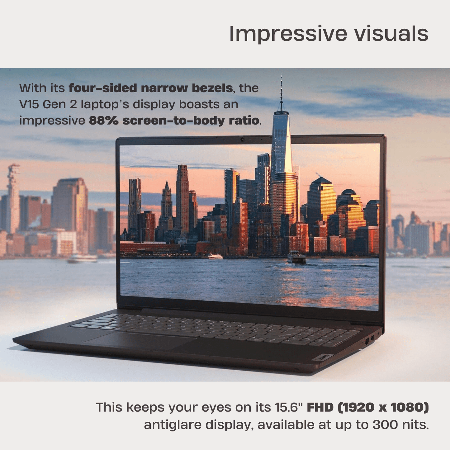 Lenovo V15 Portable Laptop, 15.6" FHD Anti-glare Display, Business and Everyday Use, Intel Dual Core Processor, 16GB RAM, 1TB SSD, Webcam, Wi-Fi, Windows 11 Pro, Black