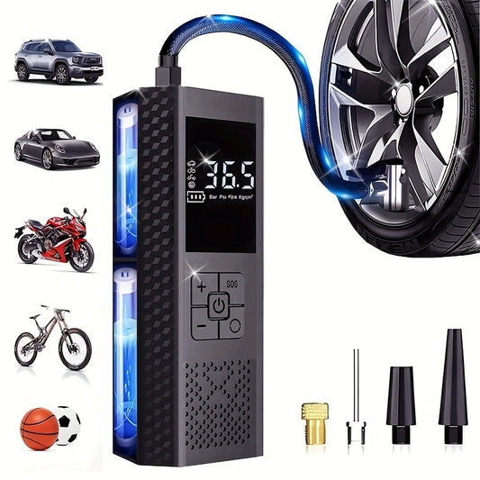 Portable Air Compressor Tire Pump, 150PSI Car Tire Air Pump with Tire Pressure Gauge, LED, 3x Faster One-Click Smart Wireless Tire Inflator for Cars, Motorcycles, Bicycles, Balls, etc