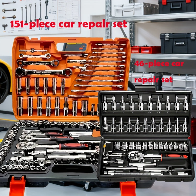 Ultimate 151/46-piece set of automotive machinery tool kits - high-quality ratchet torque wrench and multi-screwdriver sets - ultra-portable, integrated solution for automotive, bicycle and motorcycle repair tools