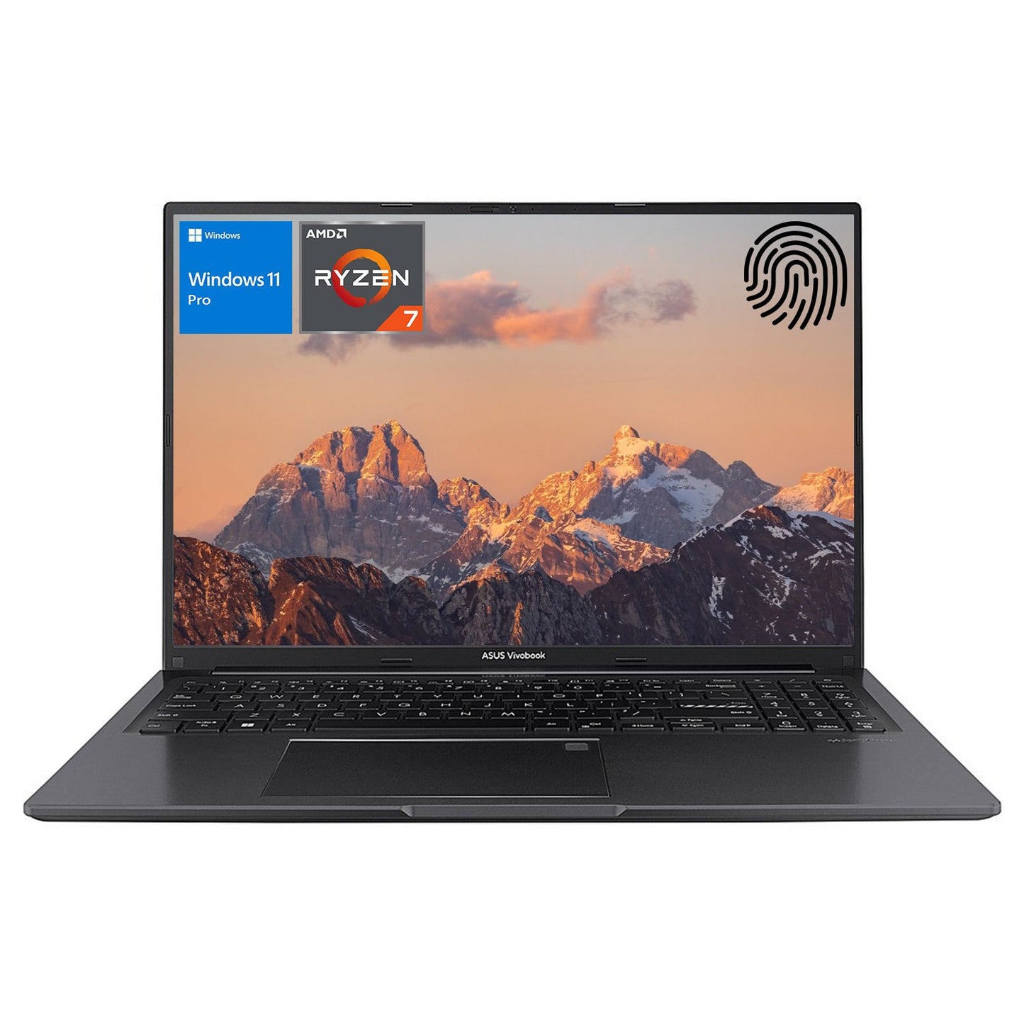 ASUS Vivobook 16 Laptop, 16" WUXGA Display, AMD Ryzen 7 7730U, AMD Radeon Graphics, 40GB RAM, 1TB PCIe SSD, Backlit Keyboard, Fingerprint Reader, Touchpad, Wi-Fi 6, Windows 11 Pro, Black