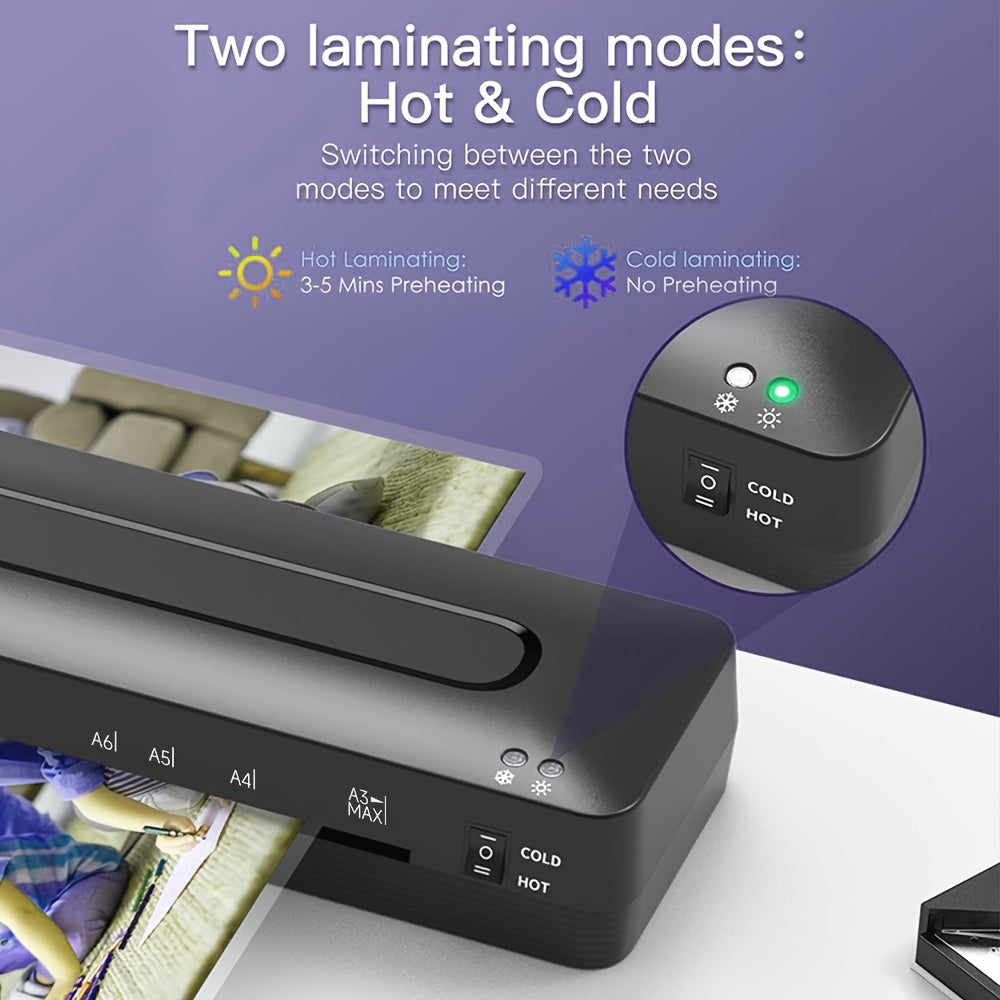 5-in-1 A3 Laminator Machine with Paper Trimmer & Corner Rounder - Cold & Thermal Laminating Sheets Included, Ideal for Home Office & School Use, 220V-240V, European Standard Plug, Office Laminating Machine|Modern Laminator|Du