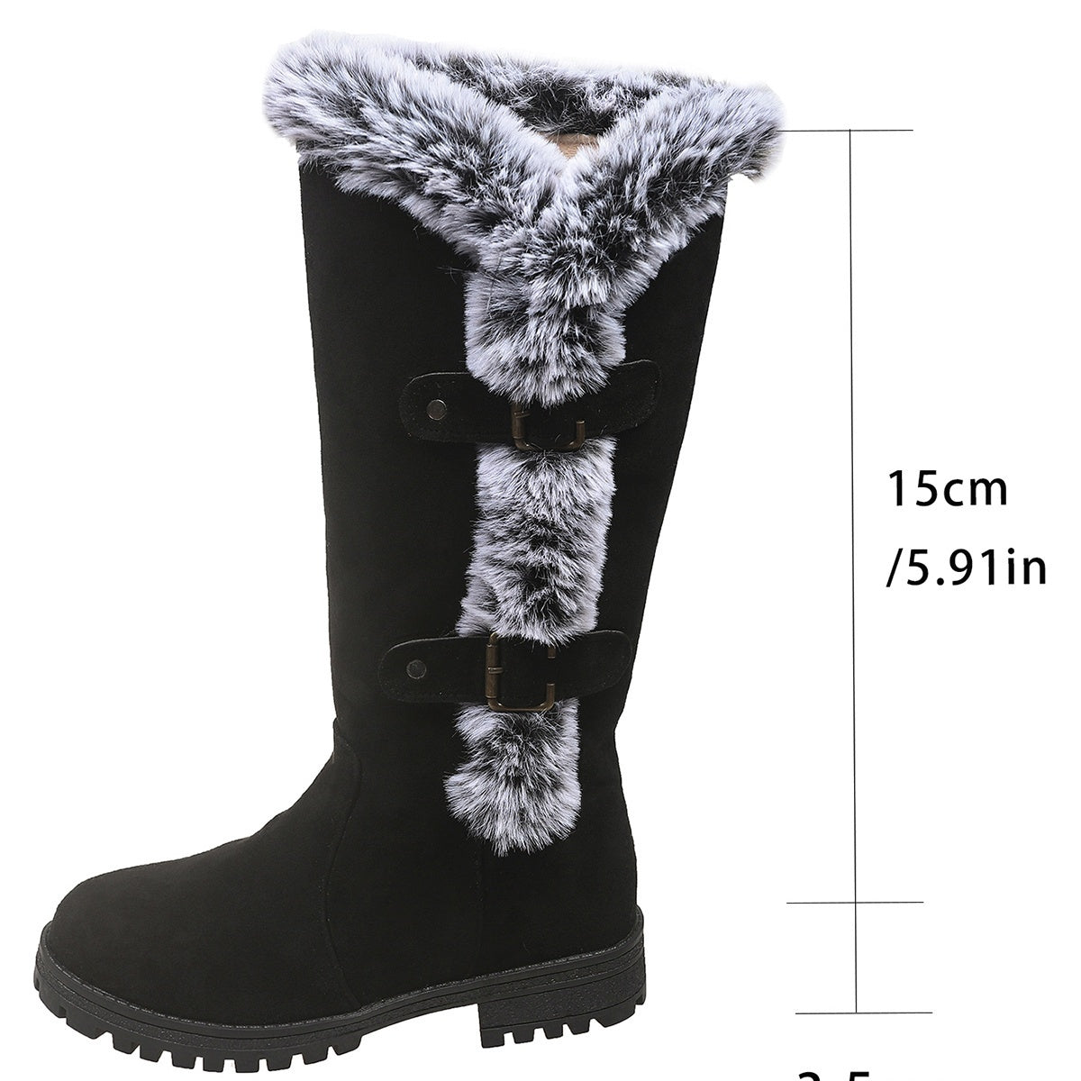 Women'S Winter Warm Fleece-Lined Mid-Calf Boots with Plush Lining & faux fur Trim - Slip-On Round Toe Chunky Heel, PU Sole for Traction on Snowy/icy Conditions, & faux fur Collar & Cuff, Winter Boots | Plush Lined Interior |