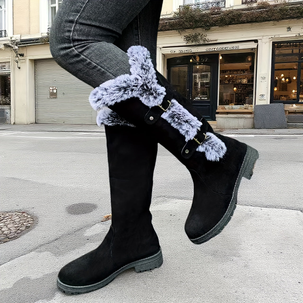 Women'S Winter Warm Fleece-Lined Mid-Calf Boots with Plush Lining & faux fur Trim - Slip-On Round Toe Chunky Heel, PU Sole for Traction on Snowy/icy Conditions, & faux fur Collar & Cuff, Winter Boots | Plush Lined Interior |