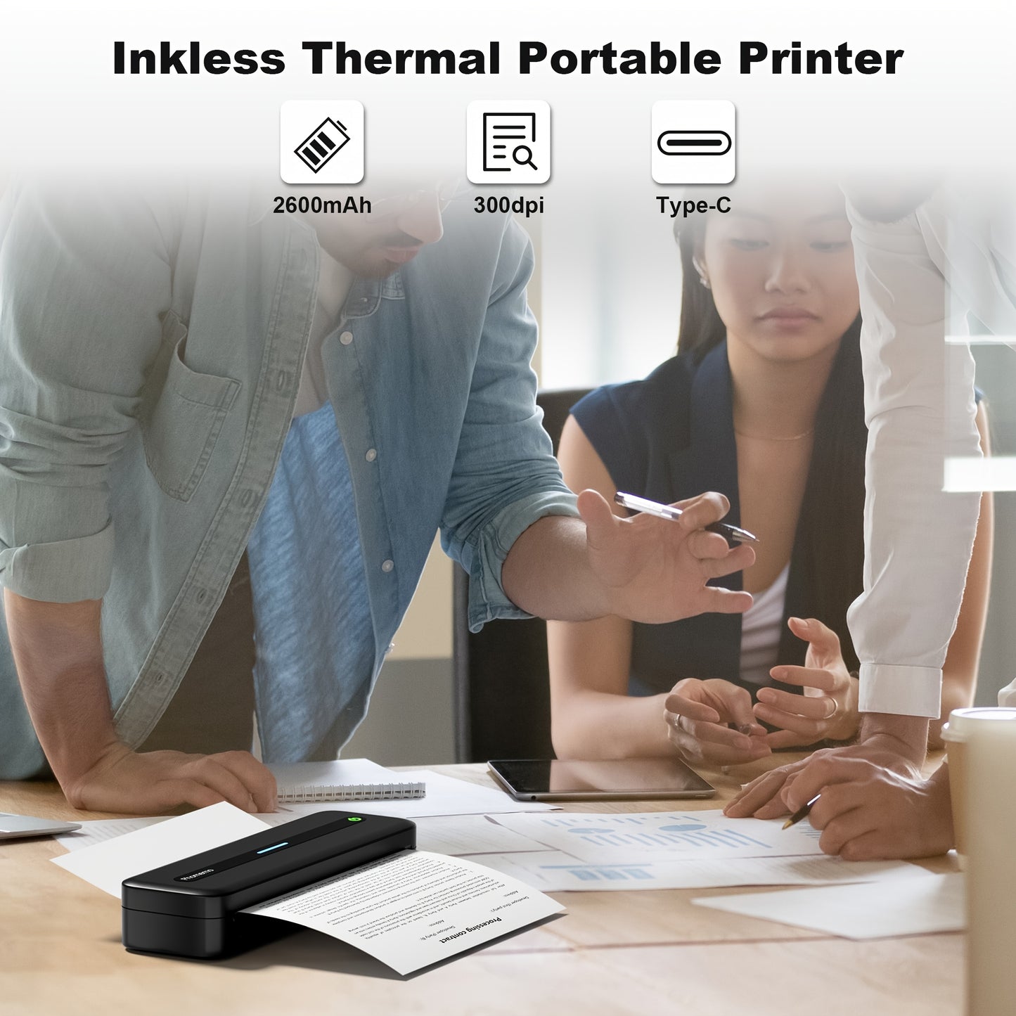 1pc Phomemo M832 Portable Printers Wireless For Travel, Upgrade BT Thermal Printer, No Ink Printer Support 21.59cm X 27.94cm Letter & A4 Thermal Roll Paper, Compatible With Phone & Laptop, 300DPI
