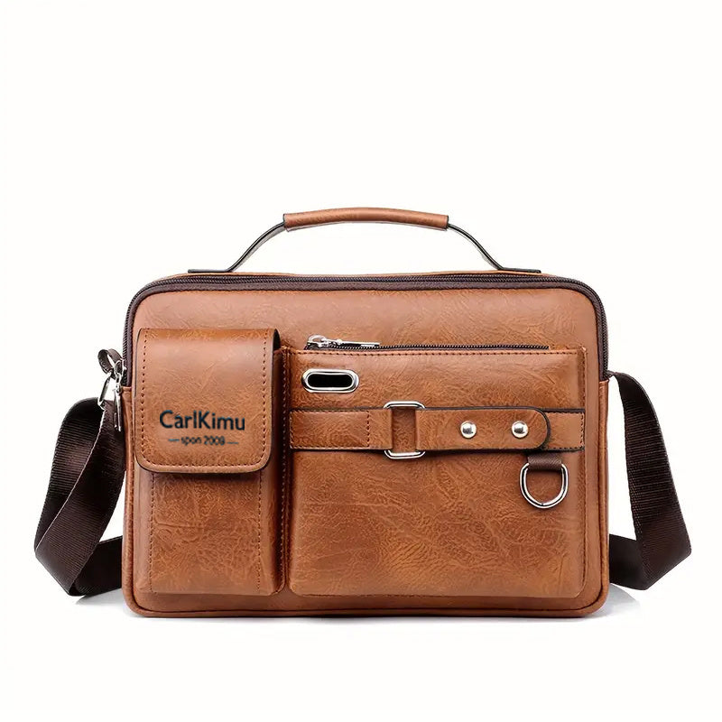 Men'S Vintage Brown Briefcase - Adjustable Shoulder Strap, Multiple Compartments, Zipper Closure, Casual Business Handbag for Daily Commute, Casual Business Bag | Vintage Style Bag | Durable Zipper Closure, Briefcase