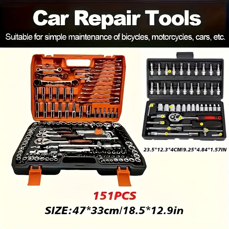 Ultimate 151/46-piece set of automotive machinery tool kits - high-quality ratchet torque wrench and multi-screwdriver sets - ultra-portable, integrated solution for automotive, bicycle and motorcycle repair tools
