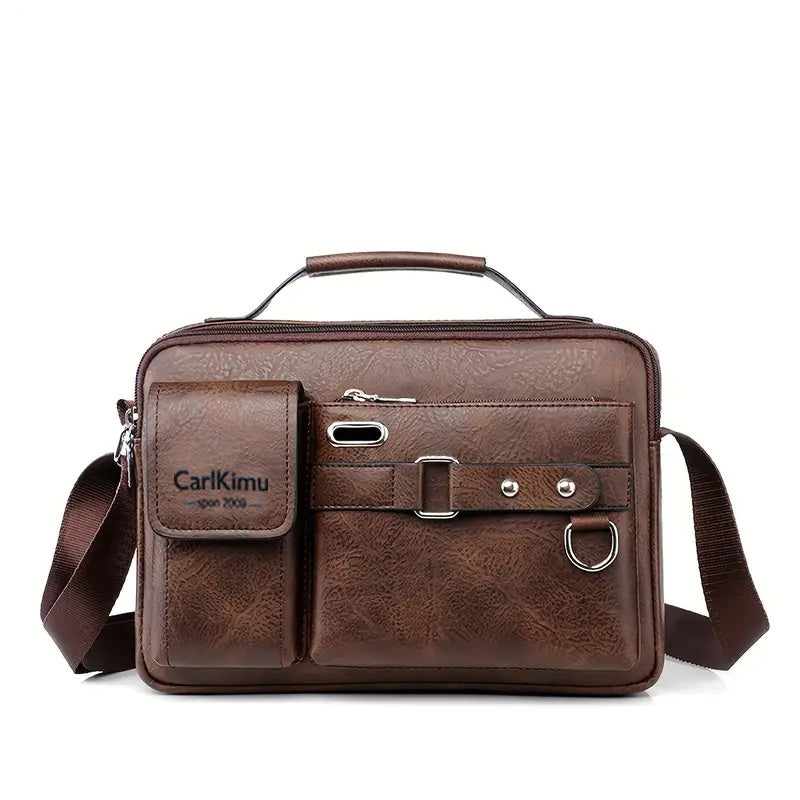 Men'S Vintage Brown Briefcase - Adjustable Shoulder Strap, Multiple Compartments, Zipper Closure, Casual Business Handbag for Daily Commute, Casual Business Bag | Vintage Style Bag | Durable Zipper Closure, Briefcase
