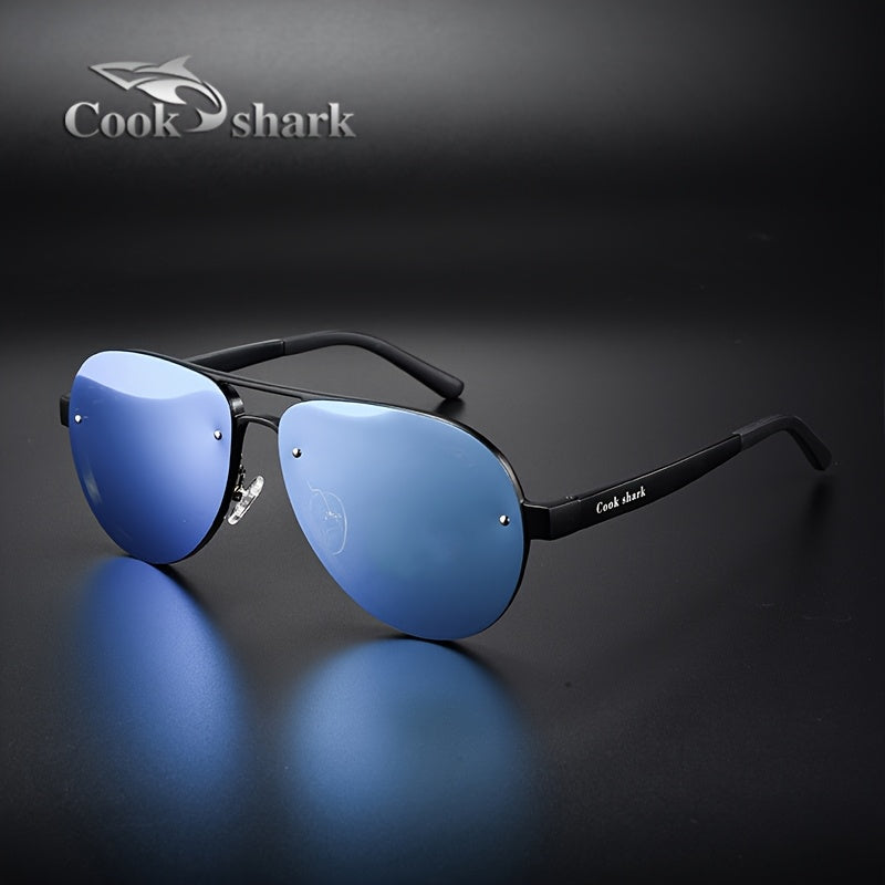 cookshark Men's Retro Pilot Fashion Glasses - Lightweight Oval Frame, Vintage Style with Protective Case - Black & Golden Accents for Casual, Parties, Stylish Logo Detail, Premium Feel Eyewear