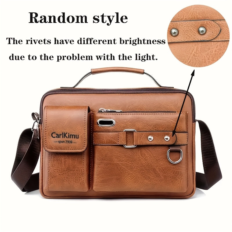 Men'S Vintage Brown Briefcase - Adjustable Shoulder Strap, Multiple Compartments, Zipper Closure, Casual Business Handbag for Daily Commute, Casual Business Bag | Vintage Style Bag | Durable Zipper Closure, Briefcase