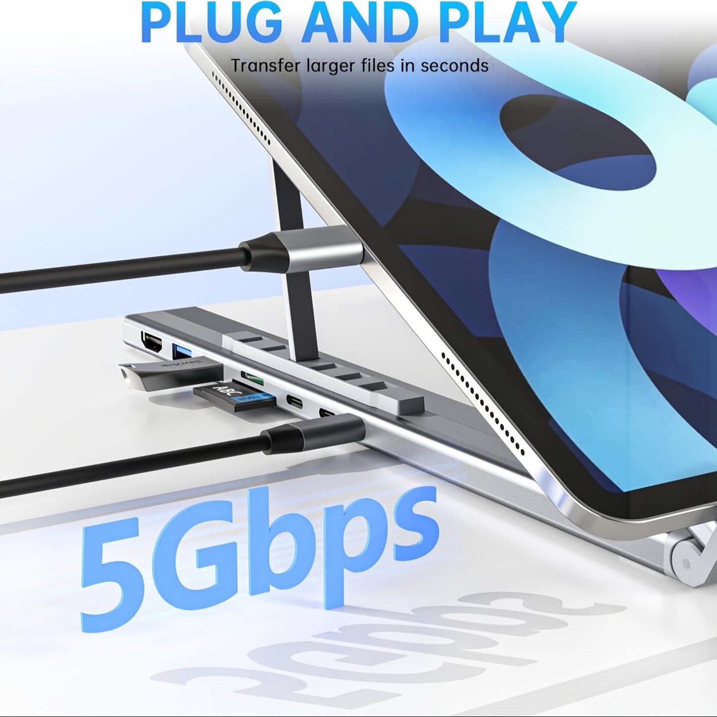 8in 1 USB C Laptop Docking Station Stand, USB C Dock Tablet Stand, USB C Hub with HDTV 2 USB 3.1, PD 100W, Universal Docking Station for MacBook Pro/Air/Dell/HP/Surface/Lenovo