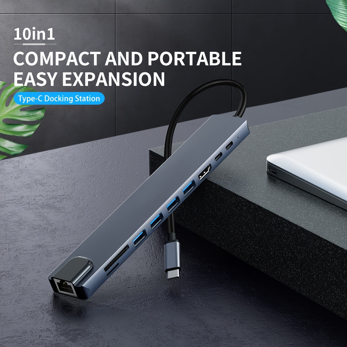 USB C Hub Multiport Adapter, 10-in-1 USB C Dongle, USB-C Hub for MacBook Pro with HDTV 4K 30Hz, Ethernet, 100W Power Delivery, 2 USB 2.0 Ports, SD/TF Card Reader, for HP/Dell/Lenovo Laptops