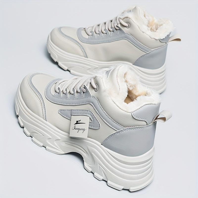 Women'S Winter High-Top Sneakers - Thick Platform Shoes with Cushioned PVC Sole, Lace-Up Closure, Non-Slip Traction - All-Season Everyday & Formal Shoes - Synthetic, Ladies Sneakers, Casual Footwear, Durable Footwear, Office