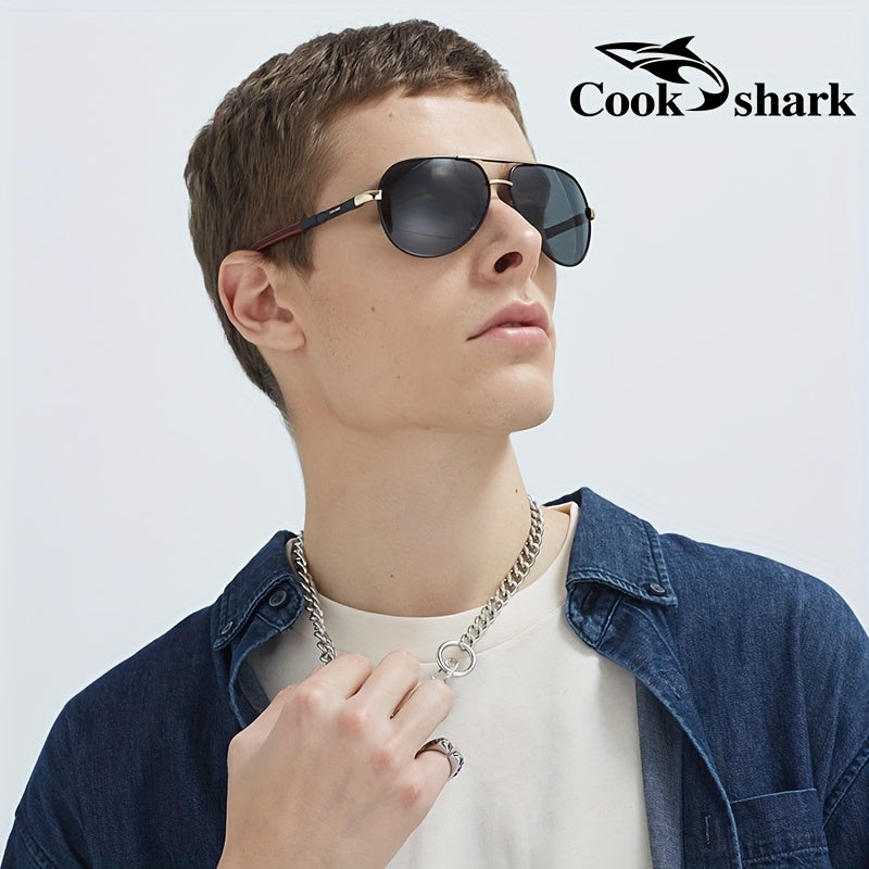 cookshark Men'S Pilot Fashion Glasses - Lightweight Retro Style with Black Frame & Red Accents, TAC Lenses for Travel, Business, Casual Wear - Includes Case & Microfiber Cloth, Travel Eyewear, Stylish Eyewear, Durable Eyeglas