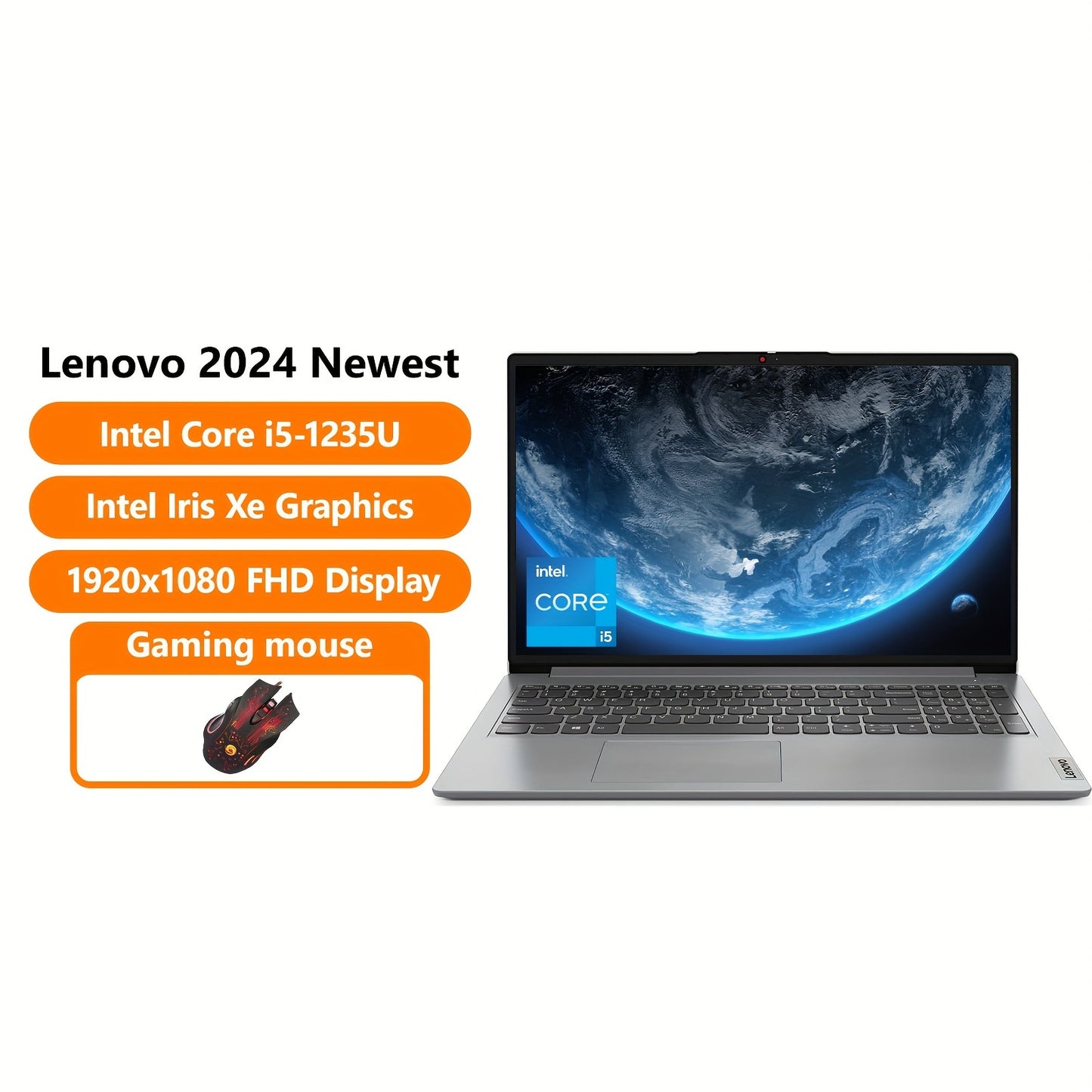 Lenovo IdeaPad 1i Laptop For Business - 15.6" FHD Display, Intel Core I5-1235U (up To 4.40 GHz), Up To 32GB RAM, Up To 2TB SSD, Intel Iris Xe Graphics, Webcam, WiFi 6, Windows 11 S, With Gming Mouse