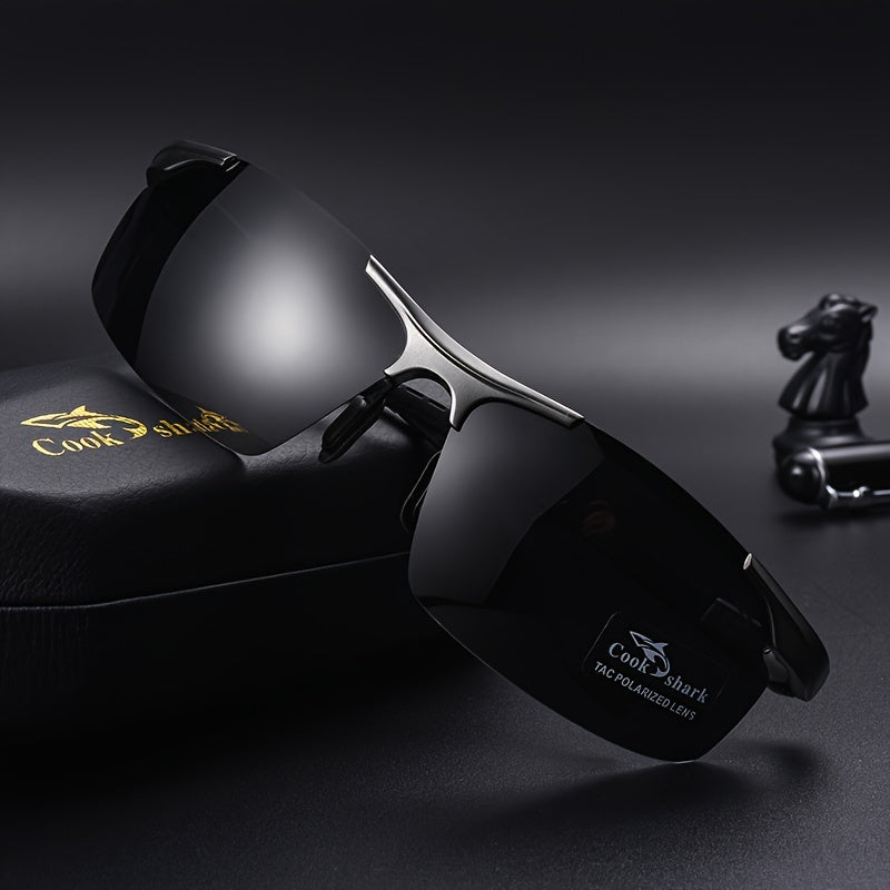CookShark Men's Polarized Fashion Glasses - Wide Frame (>139mm) for Driving, Fishing & Hiking, Lightweight Durable Design with Protective Case, Casual Outdoor Travel Goggles, Sleek Construction, Quality Lenses