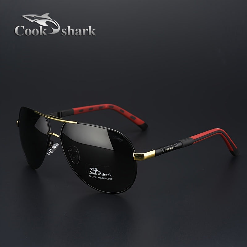 cookshark Men'S Pilot Fashion Glasses - Lightweight Retro Style with Black Frame & Red Accents, TAC Lenses for Travel, Business, Casual Wear - Includes Case & Microfiber Cloth, Travel Eyewear, Stylish Eyewear, Durable Eyeglas